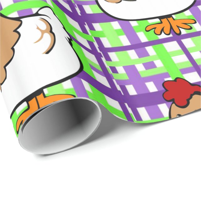 Papier Cadeau Papier à envelopper brillant Poulet violet Plaid J (Coin rond)