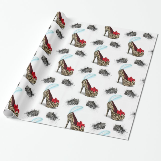 Papier Cadeau Papier à envelopper brillant, talon léopard (Déroulé)