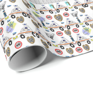 Papier Cadeau Papier à envelopper brillant Voitures de police