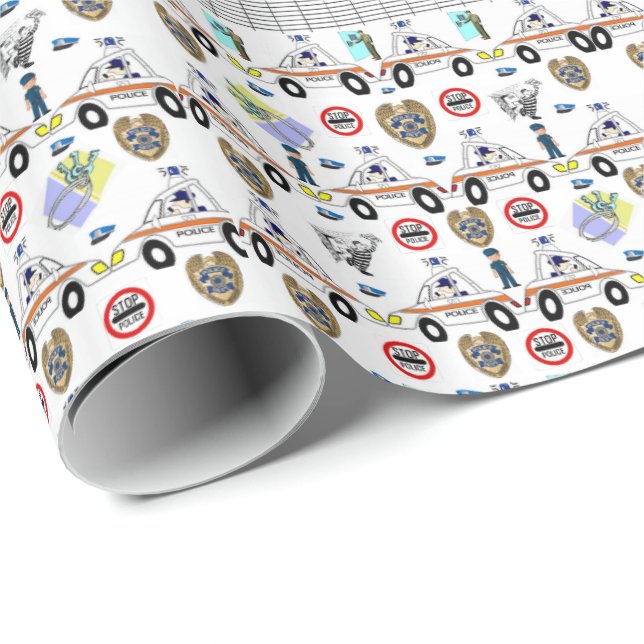 Papier Cadeau Papier à envelopper brillant Voitures de police (Coin rond)