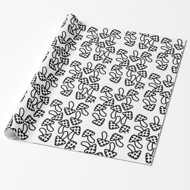 Papier Cadeau Papier à envelopper Champignons noir et blanc (Déroulé)