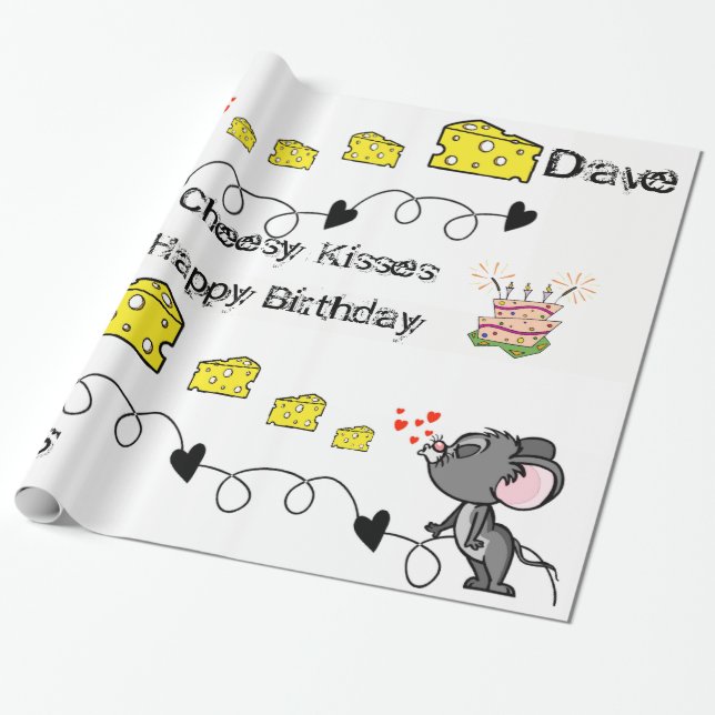 Papier Cadeau Papier à envelopper Cheesy Mousey Baisers Joyeux a (Déroulé)