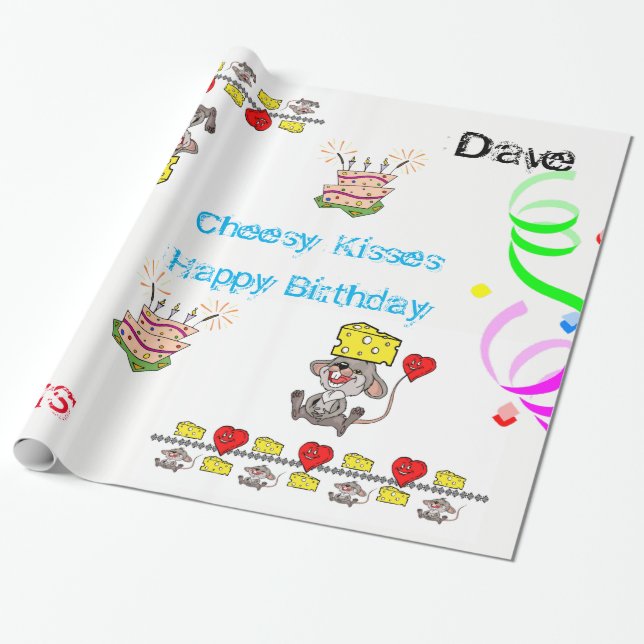 Papier Cadeau Papier à envelopper Cheesy Mousey Coeur Joyeux ann (Déroulé)