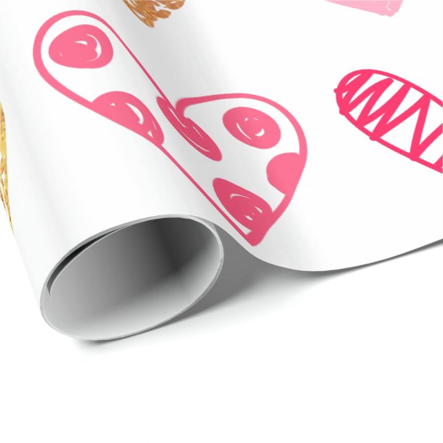 Papier Cadeau Papier à envelopper - Coeurs rose et or (Coin rond)