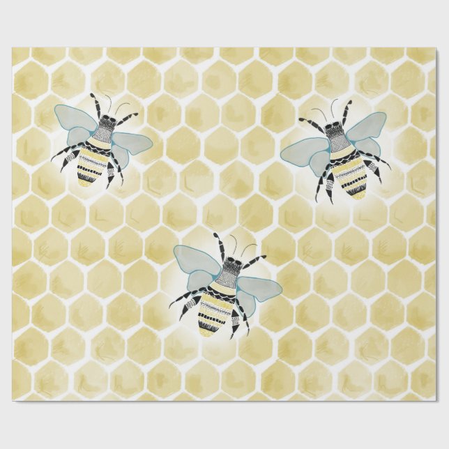 Papier Cadeau Papier à envelopper d'abeilles et d'abeilles (Plat)
