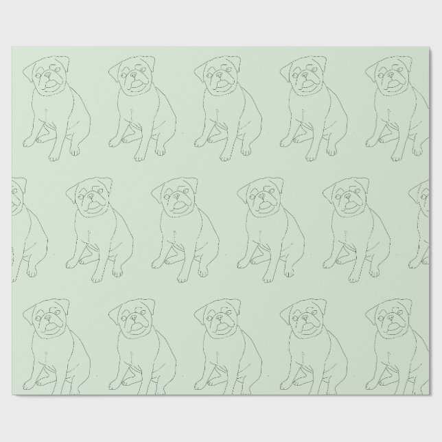 Papier Cadeau Papier à envelopper décoré carlin chien (Plat)