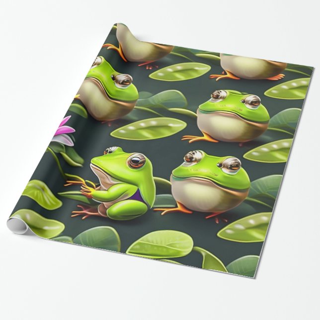 Papier Cadeau Papier à envelopper du concepteur de grenouilles (Déroulé)