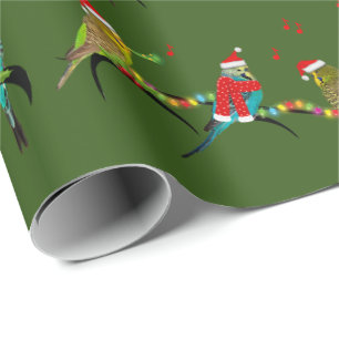 Papier Cadeau Papier à envelopper français Noël Budgie (vert fon