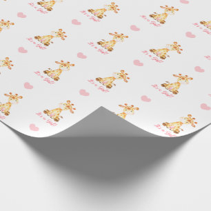Papier Cadeau Papier à envelopper Giraffe rose (C'est une fille)