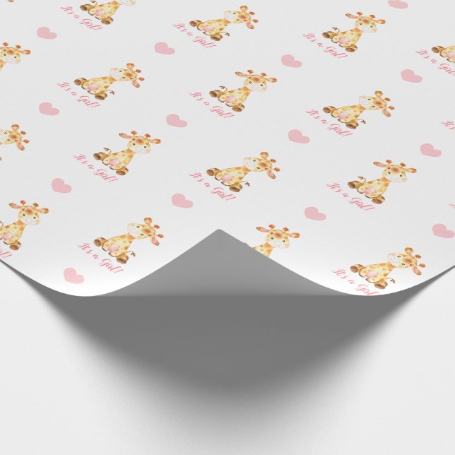 Papier Cadeau Papier à envelopper Giraffe rose (C'est une fille) (Coin)