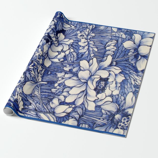 Papier Cadeau Papier à envelopper IMPRIMANTE FLORALE JAPONAISE E (Déroulé)