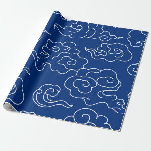 Papier Cadeau Papier à envelopper JAPONAIS NUAGE MOTIF BLEU