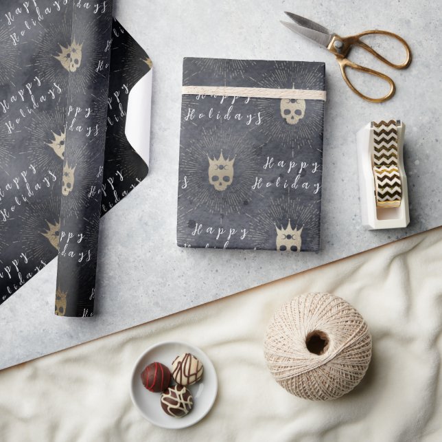 Papier Cadeau Papier à envelopper Joyeuses fêtes Crânes noirs (Artisanat)