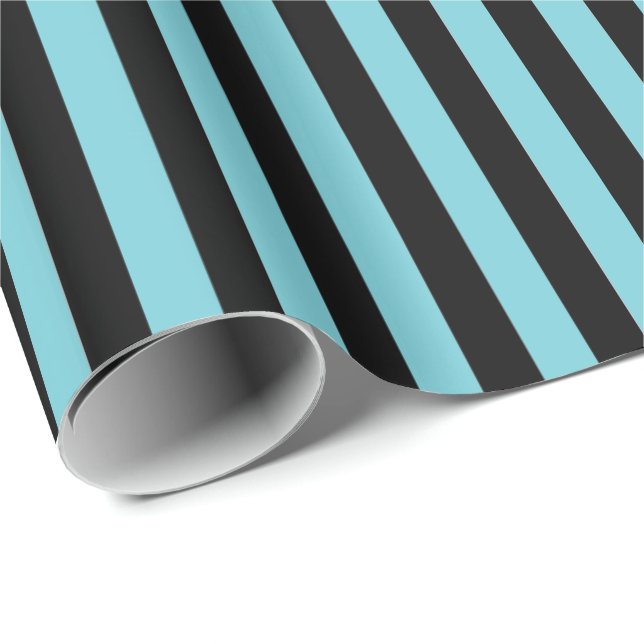Papier Cadeau Papier à envelopper - noir et rayures Aqua (Coin rond)