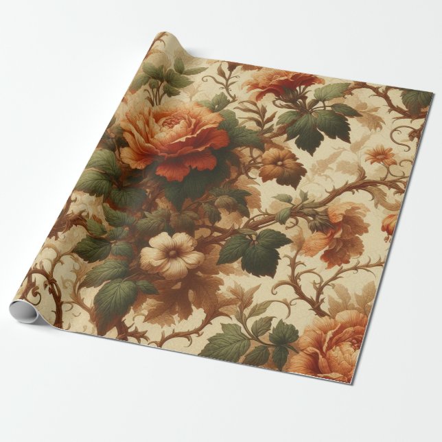 Papier Cadeau Papier à envelopper - Orange brûlé, Crème, Vert mo (Déroulé)