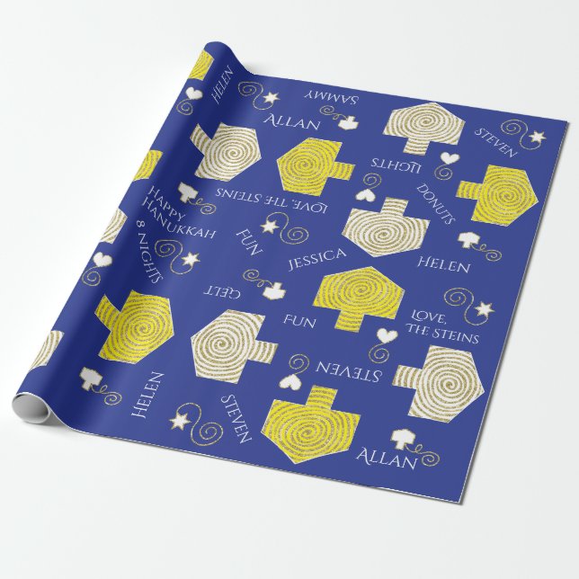 Papier Cadeau Papier à envelopper personnalisé Chanukah "Dreidel (Déroulé)