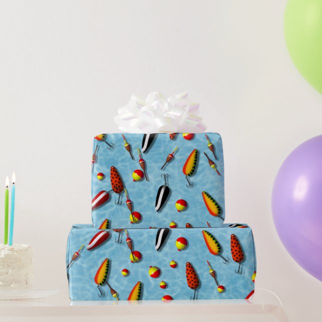 Papier Cadeau Papier à envelopper - Plaques de pêche et leurres (Cadeaux de fête)
