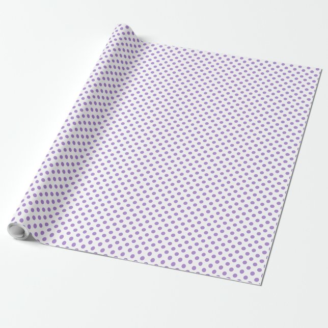 Papier Cadeau Papier à envelopper Pois violets sur blanc (Déroulé)