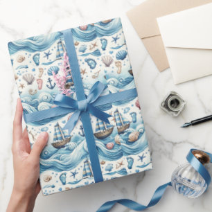 Papier Cadeau Papier à envelopper pour bébé à thème marin