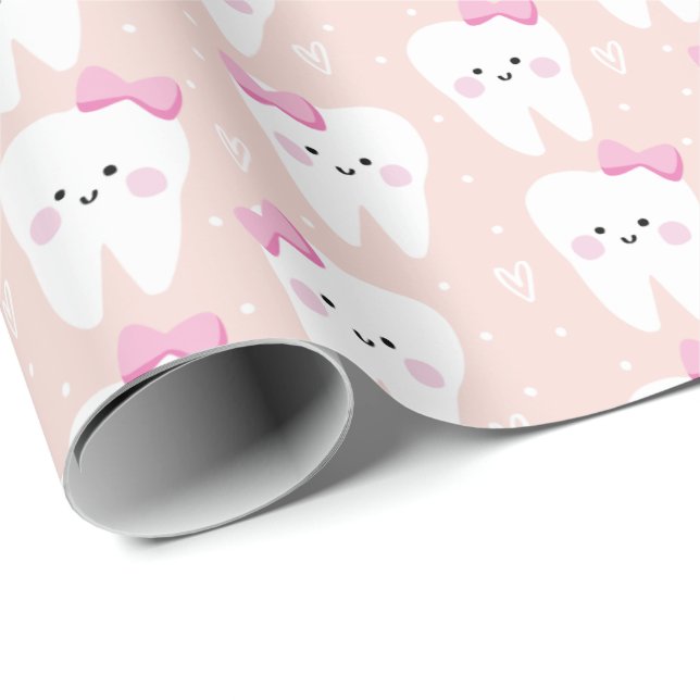 Papier Cadeau Papier à envelopper pour dent mignonne pour fille (Coin rond)