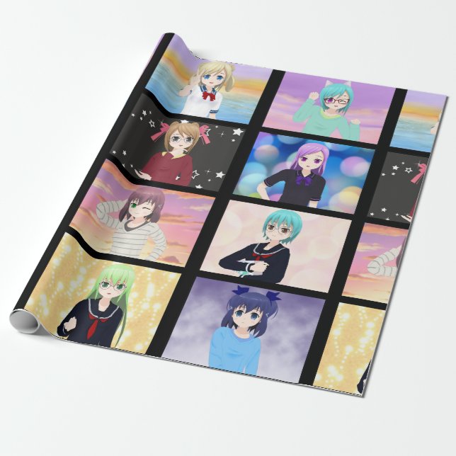 Papier Cadeau Papier à envelopper pour filles d'Anime (Déroulé)
