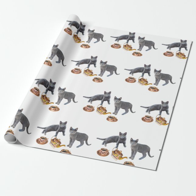 Papier Cadeau Papier à envelopper pour le thé des chats (Déroulé)