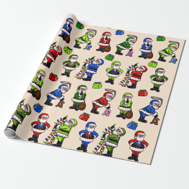 Papier Cadeau Papier à envelopper Quatre Santas Couleurs (Déroulé)