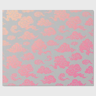 Papier Cadeau Papier à envelopper ROSE NUAGE MOTIF CHINOIS