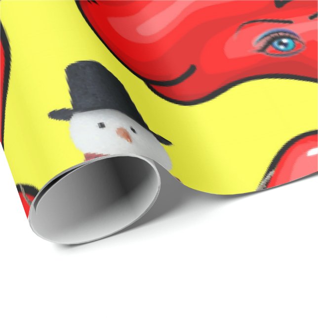 Papier Cadeau Papier à envelopper rouge de Noël jaune (Coin rond)