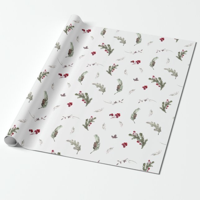 Papier Cadeau Papier à envelopper Rouge Vert aquarelle Noël (Déroulé)