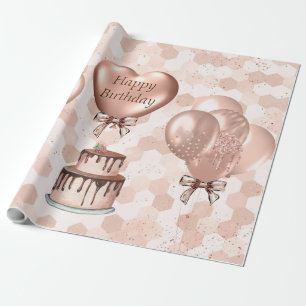 Papier Cadeau Papier à envelopper Rouleau 15' Rose Or Anniversai