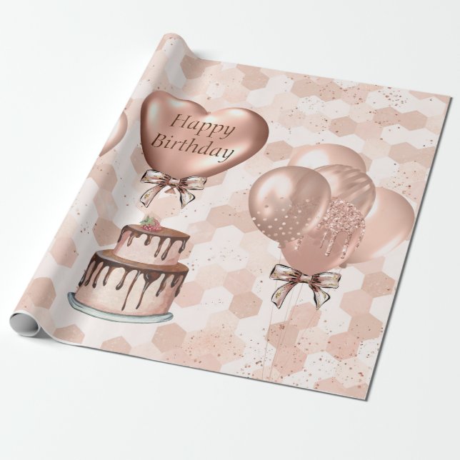 Papier Cadeau Papier à envelopper Rouleau 6' Rose Or Anniversair (Déroulé)