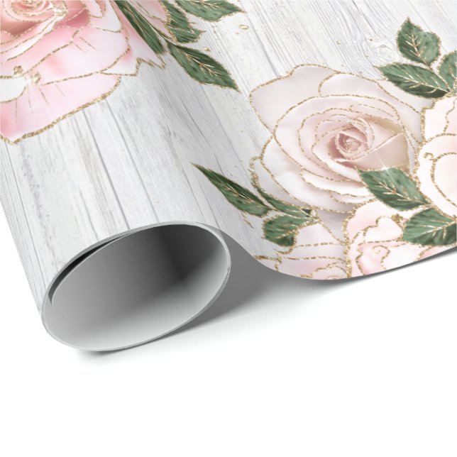Papier Cadeau Papier à envelopper Rouleau 6' Rustic Blush Roses (Coin rond)