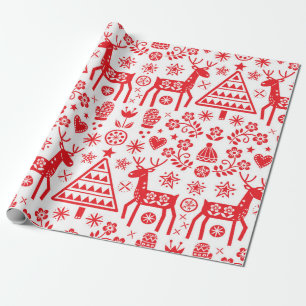 Papier Cadeau Papier à envelopper SCANDINAVIAN NOËL MOTIF ROUGE