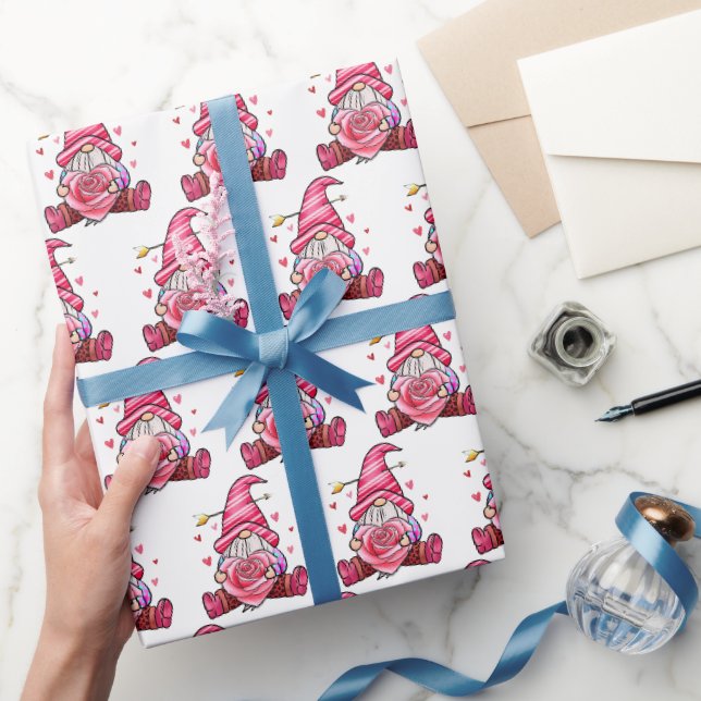 Papier Cadeau Papier à envelopper tendance rose Gnome Saint-Vale (Cadeaux)