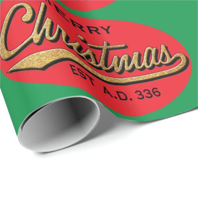 Papier Cadeau Papier à envelopper Vert/Rouge "Retro Joyeux Noël" (Coin rond)