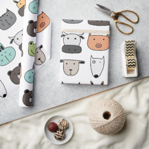 Papier Cadeau Papier à envelopper - Visages animaux