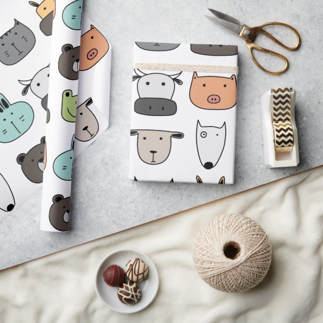 Papier Cadeau Papier à envelopper - Visages animaux (Artisanat)