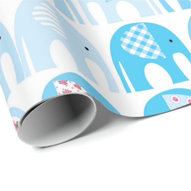 Papier Cadeau Papier à enveloppes - Eléphants Bleus (Coin rond)