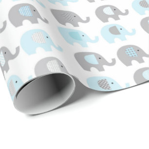 Papier Cadeau Papier à enveloppes - Eléphants Bleus