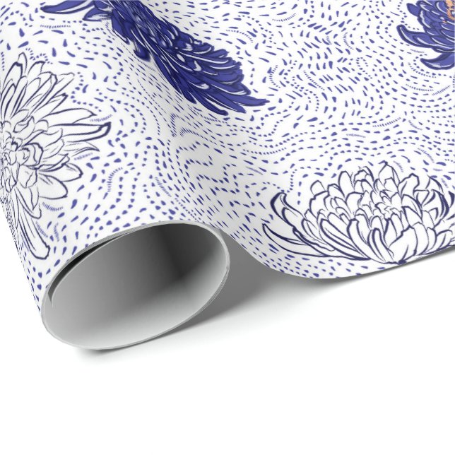 Papier Cadeau Papier à motif à fleurs bleu japonais (Coin rond)