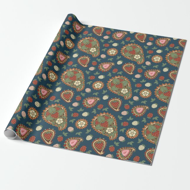 Papier Cadeau Papier à Motif de fraise Paisley (Déroulé)