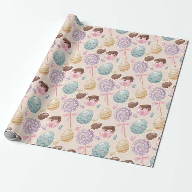 Papier Cadeau Papier à Motif d'oeuf de bonbon de Pâques (Déroulé)