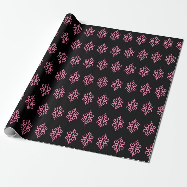 Papier Cadeau Papier à Motif en dentelle rose et noire (Déroulé)