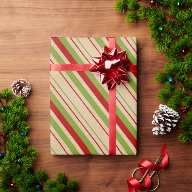 Papier Cadeau Papier à Motif rayé vert rouge (Cadeau de vacances)