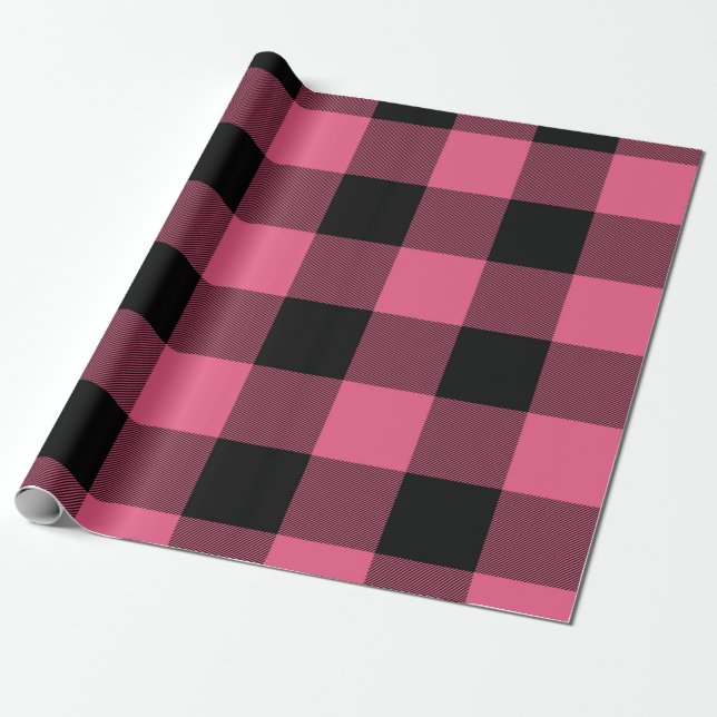 Papier Cadeau Papier à motifs carreaux écossais buffle rose et n (Déroulé)