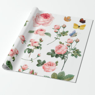 Papier Cadeau PAPIER À OUVRAGE DE ROSES BOTANIQUES vintages