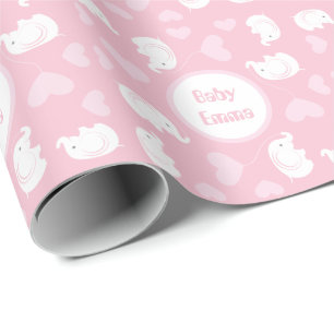 Papier Cadeau Papier baby shower avec éléphant pour fille