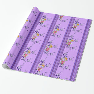 Papier Cadeau Papier brillant à envelopper, à bande violet flora