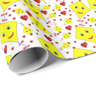 Papier Cadeau Papier brillant à envelopper Cerfs-volants jaunes